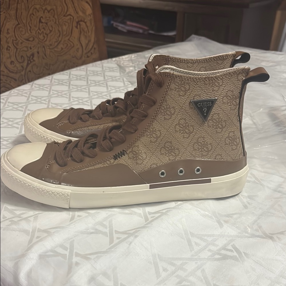 Guess Brown and Cream High-Top Sneakers